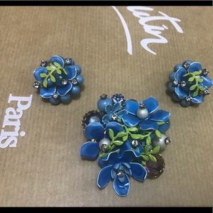 Vintage Designer Clip-On Earrings & Brooch Set